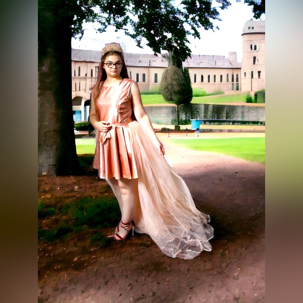 Gorgeous silk prom dress with removable train/skirt